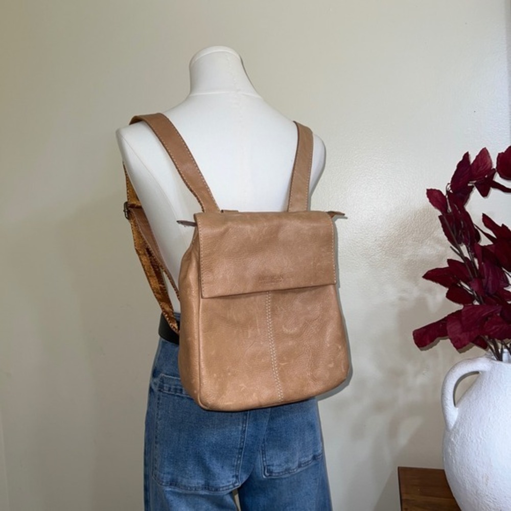 American Leather Co Tan Glove Leather Small Backpack Bag Antique Brass Hardware